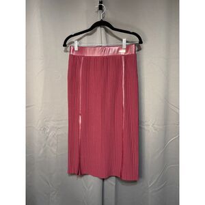 Marc New York Pleated Skirt Burgundy Faux Leather Waist M Midi Elegant Chic